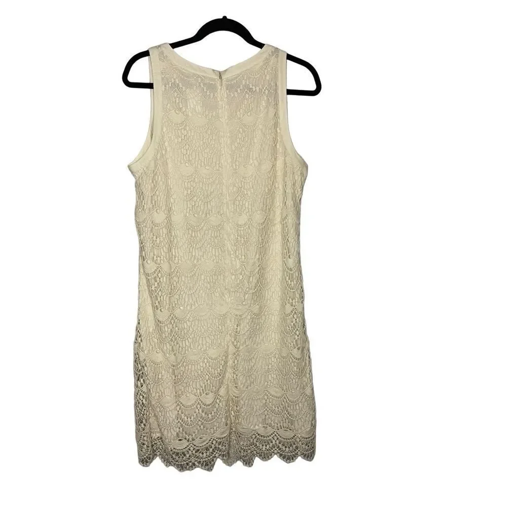NWT Ann Taylor Loft Cream Crochet Lined Sleeveless Shift Dress Women’s Size 14 - Picture 5 of 5